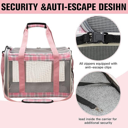 EXPAWLORER Large Cat Carrier Dog Carriers Soft for Small Medium Cats Puppies Up to 20lbs, Airline Approved Pet Carrier Soft-Sided Collapsible Pet Travel Carrier Fit 2 Kitties (Pink)