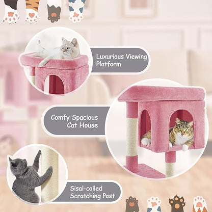 Yaheetech 33.5in Cat Tree, Small Kittens Tower w/Large Perch&2 Cozy Condos, Sisal Scratching Posts for Indoor Kittens/Cat, Stable Pet Activity Center Furniture, Pink