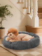 OhGeni 24 inches Calming Donut Dog & Cat Bed for Small Pets, Warming Comfort Fluffy Short Pile Fur, Durable Machine Washable, Cute Round Bed for Puppy and Kitten, Dark Gray