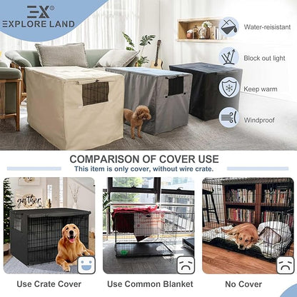 Explore Land Dog Crate Cover Heavy Duty Polyester Pet Kennel Sunshade Universal Fit for 36 inches Wire Cage (Black)