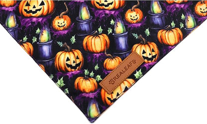 Realeaf Halloween Dog Bandanas 2 Pack, Pumpkins and Ghosts Pet Scarf for Boy and Girl, Premium Durable Fabric, Holiday Bandana for Large and X-Large Dogs Pets (X-Large)