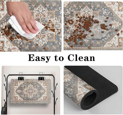 Dog Food Mats for Floors, Absorbent and Quick-Drying Pet Cat Food Mat,Anti-Fouling and Easy-to-Clean Pet Feeding Mat,Dog Bowl Mat for Messy Drinking Water Bowls.17 x27, Bohemia Style