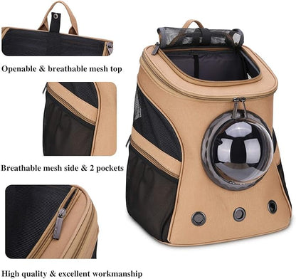 LOLLIMEOW Large Pet Carrier Backpack, Bubble Backpack Carrier for Fat Cats and Puppies,Airline-Approved(Khaki)