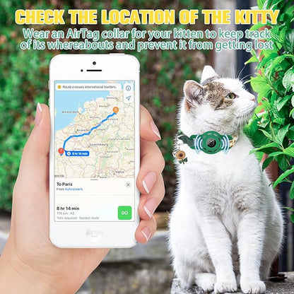 BINGPET AirTag Cat Collar with Bells, Upgraded Safety Elastic Cat Collar with Airtag Cat Collar Holder, Anti-Lost Cat Collars for Girl Boy Cats, Anti-Suffocation Kitty Puppy Collars