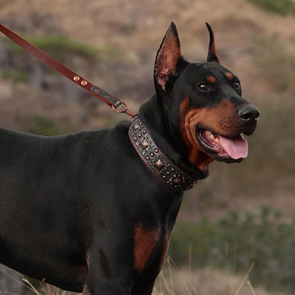 PET ARTIST Genuine Leather Dog Collar for Large Dogs, 2 inch Wide Luxury Dog Collar with Rivet Studded & Metal Buckle, Comfortable & Stylish Pet Collars for Great Dane Rottweiler,Black,Neck 22-25"