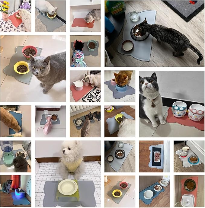 Cat Food Mat, Silicone Pet Feeding Mat for Floor Non-Slip Waterproof Dog Water Bowl Tray Cushion (20" x 12", Tea Rose)