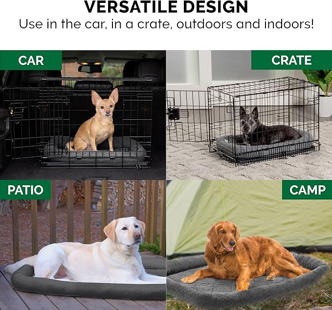 Furhaven Dog Bed for Small Dogs & Indoor Cats, 100% Washable, Sized to Fit Crates - Sherpa Fleece Bolster Crate Pad - Gray, Small