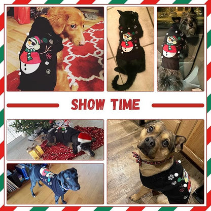 Christmas Dog Sweaters Xmas Pet Outfit Clothes Cute Black Snowman Costume Puppy Cat Knitted Jumpers (XL,Black Snowman)
