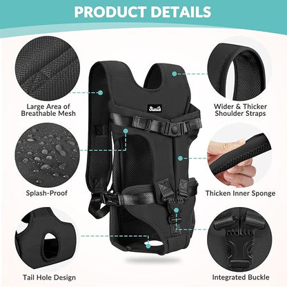 Lukovee Dog Backpack Carrier, Legs Out Easy-fit Dog Front Carrier for Small Medium Dogs,Adjustable Hands Free Dog Chest Carrier for Hiking Cycling (Black,X-Large)