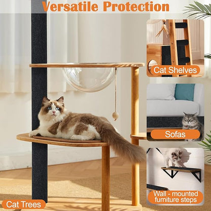 Cat Scratch Furniture Protector - 138" x 17" Trimmable Self-Adhesive Cats Claws Scratch Pads, DIY Cat Climbing Couch Protector for Scratch Post Cat Tree Replacement Indoor (Black)
