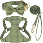 Beirui Cute Extra Small Dog Harness Collar and Leash Set with Bowtie, Soft Adjustable Plaid Puppy Harness for Small Sized Dogs Cats Walks Parties and Photoshoots(Green,XS:Chest 13-18")