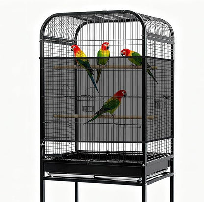 Fengek 2 Pcs Adjustable Bird Cage Cover & Seed Catcher Net - Stretchy Bird Cage Accessories for Night Cover & Seed Guard (White + Black)