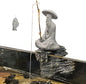 LIYAOLI Japanese Zen Fisherman Statue - Sandstone Mini Figurine for Aquarium Decor, Fish Tank Decorations, Zen Garden & Home Ornament - Asian Sitting Fishing Sculpture