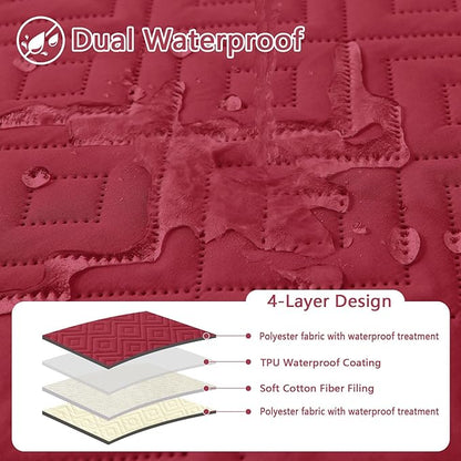 hyha Waterproof Dog Blanket, Soft Dog Bed Cover Pet Blankets, Waterproof Sofa Couch Cover for Dogs Washable, Reversible Pet Couch Covers for Sofa Furniture (52x82 Inch, Wine Red/Beige)