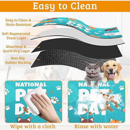 Pet Dog Cat Food Mat,Animal Paws Absorbent Waterproof Placemat for Food and Water Non Slip Rubber Backing Durable Feeding Pad for Clean Floors 16" x 24"