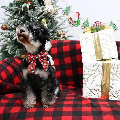 Christmas Dog Collar with Bow Tie, Christmas Collar for Puppy Girl Boy Dog or Cat, Bowtie Dogs Collars with Durable Metal Buckle, Cute Pet Collars, M