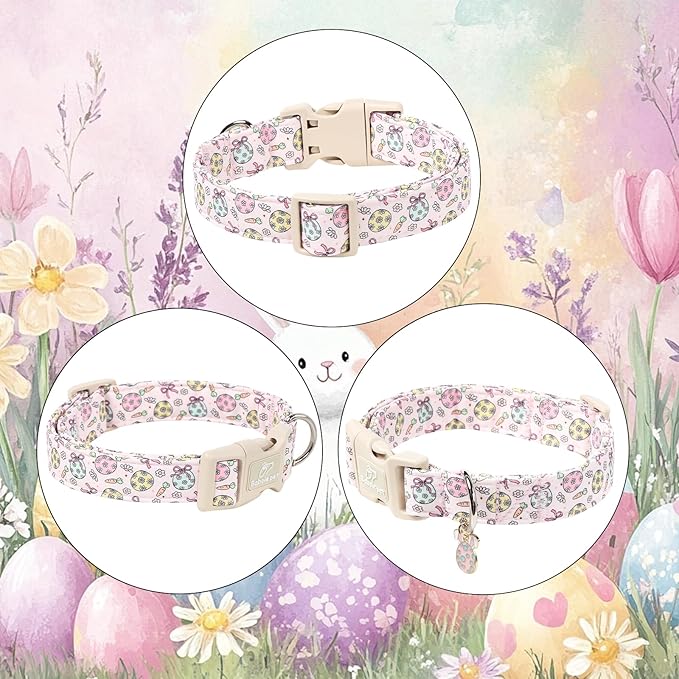 Easter Dog Collar for Giant Large Dogs - Easter Egg Pastel Dog Collars, Cute Girl Dogs Collar, Lightweight Adjustable Pink Spring Holiaday Dog Collars with Quick Release Bucklee XL