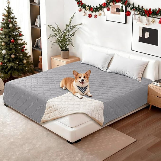 Waterproof Dog Bed Cover, Non-Slip Dog Blanket for Couch, Couch Covers for Dogs Washable, Pet Blanket for Furniture, Pet Bed Mat for Sofa, Car, Pet Supplies (82x82 Inch, Light Grey)