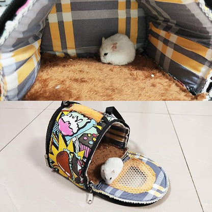 Hamiledyi Hamster Carrier Bag Gerbil Outgoing Travel Pouch Sugar Glider Breathable Carrying Strap with Zipper Suitable for Rat Hamster Mice