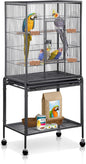 SUPER DEAL 53-Inch Rolling Bird Cage Large Wrought Iron Cage for Cockatiel Sun Conure Parakeet Finch Budgie Lovebird Canary Medium Pet House with Rolling Stand & Storage Shelf