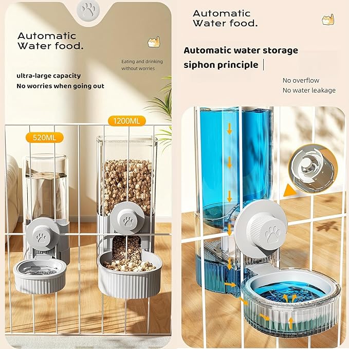 GPY Automatic Hanging Gravity Pet Feeder and Water Dispenser Set ，Automatic Rabbit Feeder and Dog Water Dispenser for Dogs Cats Pets Animals Large Capacity (Blue Water Feeder&Food Feeder) (Blue)
