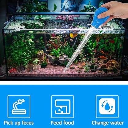 Aquarium Cleaning Dropper, 30ml Aquarium Clean Pipette Dropper, Manual Fish Tank Water Changer, Gravel Cleaning Straw, Fish Tank Cleaning-Tool, Feeder Pipette (Blue)