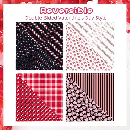PAWCHIE Valentine's Day Dog Bandanas 4 Pack, Reversible Dog Party Triangle Scarf Bibs,Pet Holiday Costume with Adjustable Snaps,Multiple Love-Themed Patterns for Medium Dogs Puppy,Cats Pets, S