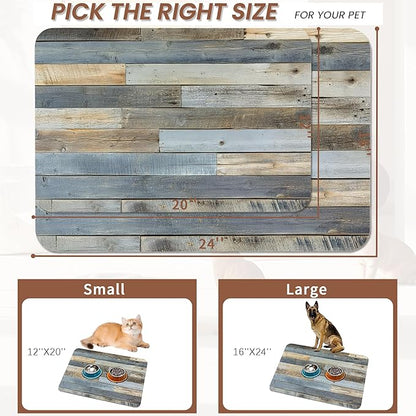 Vintage Barn Wooden Dog Cat Food Mat,Rustic Wood GrainAbsorbent Pet Feeding Mat for Food and Water,Non-Slip Dog Bowl Mats Floor Protector 12"x20"