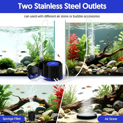 QZQ Aquarium Air Pump, Quiet Fish Tank Air Pump with Dual Outlets, 3W/5W Powerful Adjustable Oxygen Pump with Accessories, Aquarium Bubbler Aerator for Fish Tank Up to 120 Gallon (5W)