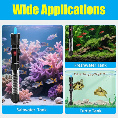AQUANEAT Aquarium Heater, 200W Fish Tank Heater, Adjustable Submersible Water Thermostat with Thermometer
