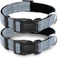 2 Pack Reflective Dog Collar with Safety Locking Buckle, Adjustable Soft Breathable Comfortable Nylon Pet Collar for Small, Medium and Large Dogs, Gray, XL