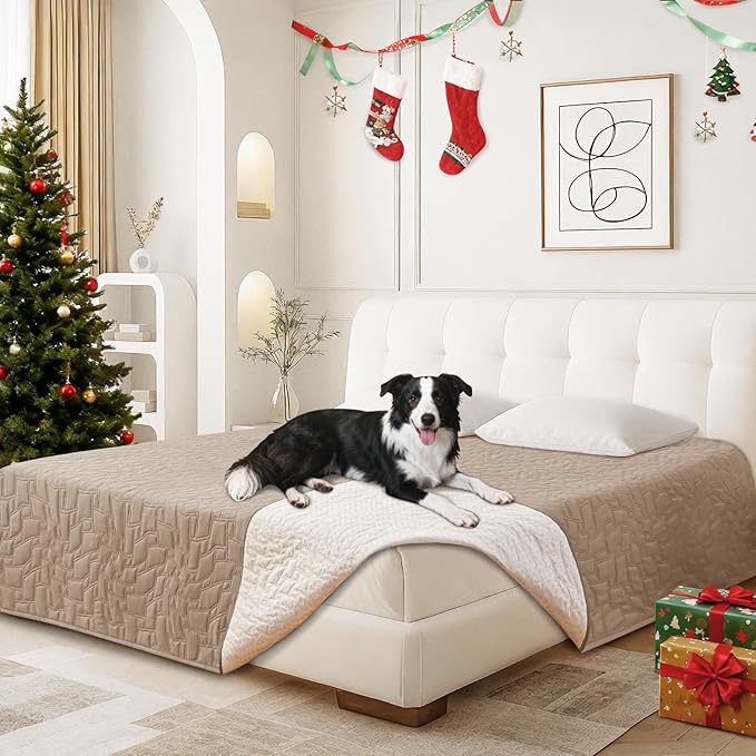 Waterproof Dog Bed Cover, Non-Slip Dog Blanket for Couch, Couch Covers for Dogs Washable, Pet Blanket for Furniture, Pet Bed Mat for Sofa, Car, Pet Supplies (52x82 Inch, Khaki)