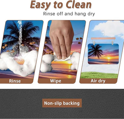 Tropical Palm Pet Feeding Mat,Sunset Trees Sea Beach Absorbent Quick-Dry Cat Dog Food and Water Bowl Mats, Non-Slip Rubber Backing Mat, Cat Dog Accessories Supplies 12"x20"