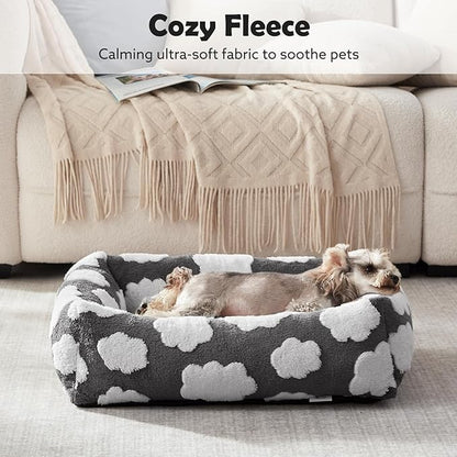 JOEJOY Cute Dog Bed Medium Size Dog, Rectangle Soft Furry Dog Beds for Large Medium Dogs, Washable Orthopedic Pet Bed with Removable Zipper Cover, Grey