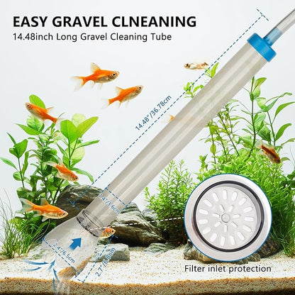 fishkeeper 25FT/50FT Aquarium Gravel Vacuum Water Changer - Flow Adjustable Faucet Universal Siphon Quick Pump with 6 Adapters, Bucket-Free Fish Tank Cleaner for Drain & Fill (2025 New)