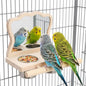 Feeder with Acrylic Mirror & Stainless Steel Bowls, Natural Wood Perch, Cage Accessories, Parakeet Cage Accessories, Tool-Free Adjustable Supplies for Parakeet Cockatiel Lovebird