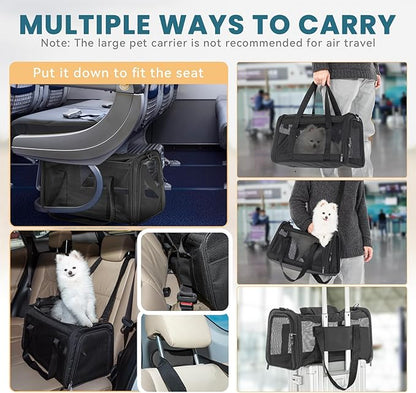 19 x 12 x 12 Large Cat Car Carrier – Roomy Escape-Proof Cat Car Seat for Safe Driving, Lockable Zippers & Safety Tether, Soft-Sided Travel Carrier for Road Trips & Vet Visits