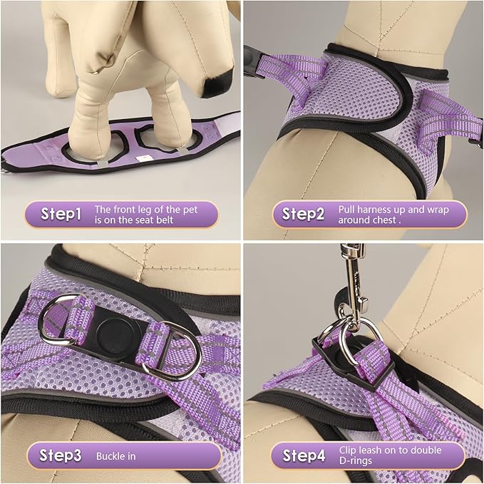 YIMEIS Dog Harness and Leash Set, No Pull Soft Mesh Pet Harness, Reflective Adjustable Puppy Vest for Small Medium Large Dogs, Cats (Taro Purple, Small (Pack of 1)