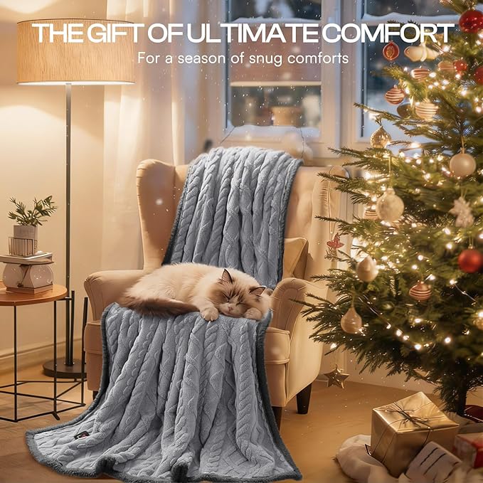 Luciphia Waterproof Pet Blanket, Liquid Pee Proof Dog Blankets for Sofa Bed Couch, Reversible Sherpa Fleece Furniture Protector Cover for Small Medium Large Dogs Cats,Light Grey Medium（57" x 40"）