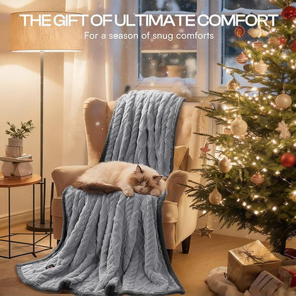 Luciphia Waterproof Pet Blanket, Liquid Pee Proof Dog Blankets for Sofa Bed Couch, Reversible Sherpa Fleece Furniture Protector Cover for Small Medium Large Dogs Cats,Light Grey Medium（57" x 40"）