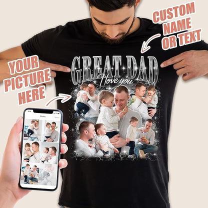 H-DEWALL Custom Shirts Custom Bootleg Rap Shirt for Him Custom Face Shirt with Photo Pet Custom Tees Gift for Dog Cat Lover