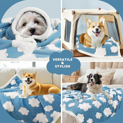 Luciphia Waterproof Pet Blanket for Medium Large Dogs Washable Fluffy Thick Jacquard Shag Fleece Warm Sherpa 3D Textured Flower Print for Cats Puppy Couch Protection (Blue Cloud,67x57 inches)