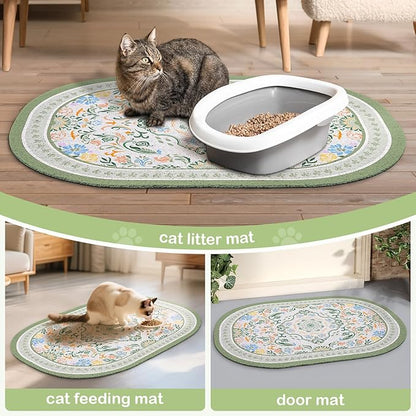 Bienbee Cat Litter Mat, 33" x 22" Large Size Litter Box Mat Rug with Non-Slip Bottom,Urine and Water Proof, Easy to Clean Cat Supplies Essentials for Indoor Kitty Kitten Floor,Bean-Green L