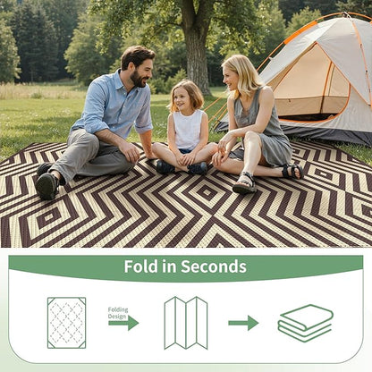 GENIMO Outdoor Rug for Patio Clearance, 8'x10' Reversible Plastic Straw Rugs, Lightweight Waterproof Modern RV Camping Mat for Camper, Balcony, Deck, Backyard, Picnic, Coffee Beige