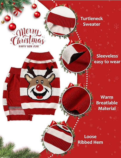 Dog Christmas Sweater, Soft Warm Pet Clothes Coat for Small Medium Large Dogs and Cats Boy Girl, Fall Cozy Holiday Turtleneck Knitting Collar Pullover Pup Outfit Costume for Thanksgiving New Year