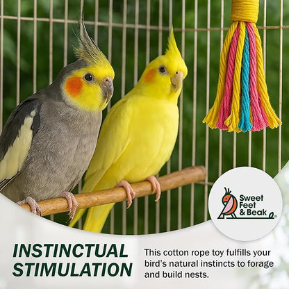 Sweet Feet and Beak Platinum Tweeter Weave Bird Toys - Perfect Cage Toy for Playing & Preening - Colorful, Safe, Cotton Rope - Birds Cage Playground Accessories & Supplies - Parrot Toys (Large)
