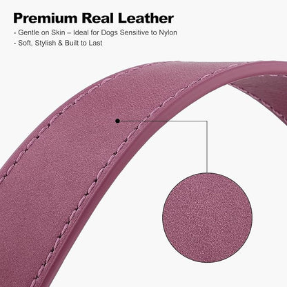 Plutus Pet Genuine Leather Dog Collar – Adjustable Pet Collar with Quick Release Metal Buckle, Soft Real Leather for Small Medium Large Dogs, Heavy Duty & Skin-Friendly (Purple, M)