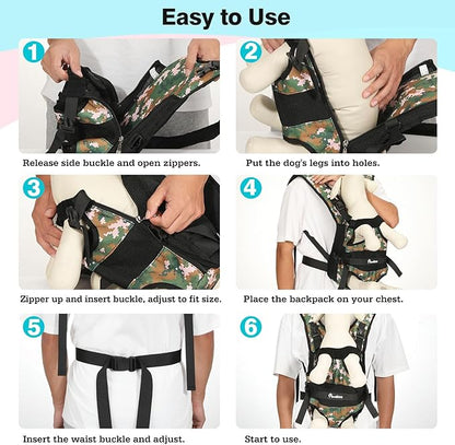 Pawaboo Pet Dog Front Carrier Backpacks, Legs Out Pet Carrier Backpack for Dogs, Adjustable Easy-fit Dog Chest Carriers for Small Medium Dogs Hands Free for Travel Hiking Cycling Camping, L, Camo