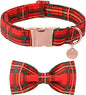 Christmas Dog Collar with Bow Tie, Cotton Christmas Plaid Collar for Medium Girl Boy Dog,Red &Green Plaid Dog Collar Bowtie with Durable Metal Buckle,Adorable Pet Collar,S,Neck 10-16in