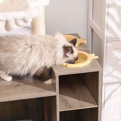 Hey-brother Cat Tree with XL Litter Box Enclosure, All-in-one Cat Tower for Indoor Cats with Large Hammock, Bed, Food Station, Scratching Posts, Modern Style Pet Furniture, Rustic Gray MPJ101SG